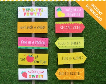 TWOtti Frutti 2nd Birthday Party Signage Decoration | Fruit Fruity Sign | Digital Printable PDF File INSTANT Download | Some Text Editable