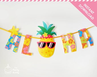 Aloha Party Banner DIY | Digital Printable PDF | Hawaiian Luau Tropical Pool Beach Summer Party Decors | INSTANT Download