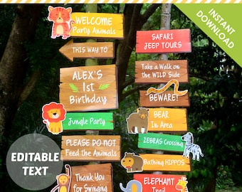 Safari Party Sign Birthday Decoration | Jungle Party Welcome Signage | Text EDITABLE Yourself | Digital Printable PDF INSTANT Download
