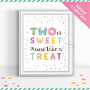TWO is Sweet Take a Treat 8x10 Party Sign | Girls 2nd Birthday Party | Donut Candy Sprinkle | Digital File PDF Instant Download