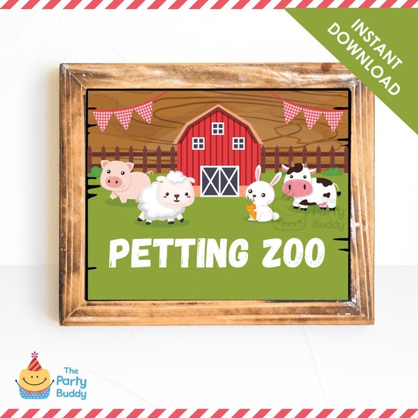 Petting Zoo Farm Party Sign 8x10 | Barnyard Birthday | Brown Green Red Gingham | Digital Printable PDF File Editable Text Instant Download