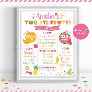 Twotti Frutti Girls 2 ° compleanno Milestone Board DIGITALE Stampabile / Tutti Frutti Fruttato Sweet Poster / PERSONALIZED Pdf Jpeg File
