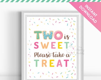 TWO is Sweet Take a Treat 8x10 Party Sign | Girls 2nd Birthday Party | Donut Candy Sprinkle | Digital File PDF Instant Download