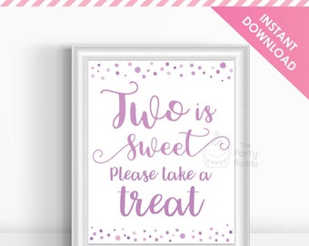 TWO is Sweet Take a Treat 8x10 Poster Purple | Girls 2nd Birthday Party | Dessert Table Sign | Digital Printable PDF Instant Download