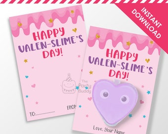 Valenslime Day Favor Card PRINTABLE | Kids Classroom Valentines Slime Tag | Digital PDF File INSTANT Download | Name Editable Yourself