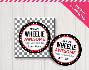 You are Wheelie Awesome Valentine Tag Printable | Kids Valentines Day Toy Car Favor | Digital PDF INSTANT Download | Name Editable Yourself