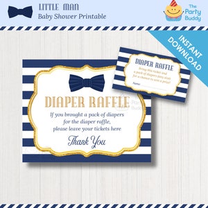Little Man luier loterij ticket kaart & poster teken | Marineblauw goud | Bowtie babyshower jongen | DIRECT DOWNLOADEN | PDF digitaal afdrukbaar