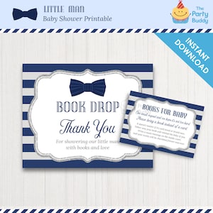 Apportez une demande de livre Insert & Poster Sign | Gris Marine Argent | Nœud papillon Little Man Boy Baby Shower | TÉLÉCHARGEMENT INSTANTANÉ | PDF Numérique Imprimable