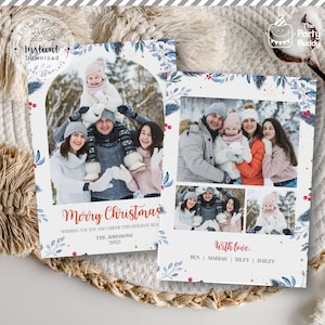 クリスマス ヤドリギ フォト カード テンプレート | 印刷可能な家族の休日フォト コラージュ | デジタル ファイル写真 | CORJL で編集可能、即時ダウンロード