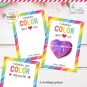 Aula Valentines Crayon Favor Etiquetas imprimibles / Tarjeta de etiqueta de color en forma de corazón de San Valentín / Descarga INSTANTÁNEA Archivo DIGITAL Plantilla Corjl