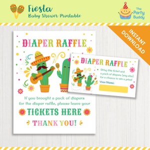 Fiesta luier loterij ticket kaart & poster teken | Cactus Mexicaanse Fiesta Kleurrijke Babyshower | INSTANT DOWNLOAD digitaal afdrukbaar PDF-bestand