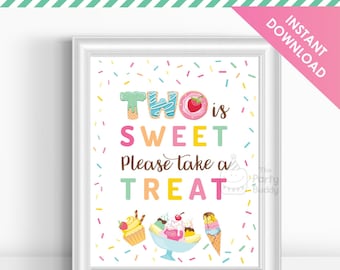 Two is Sweet Take a Treat 8x10 Party Sign | Ice Cream Sundae Sprinkle | Girls 2nd Birthday | Digital File PDF Instant Download