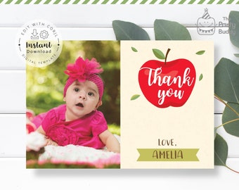 Editable Apple Thank You Card Photo Printable | Apple of Our Eye | Insert Picture | Farmers Market Fruit Fall Birthday | Corjl Template