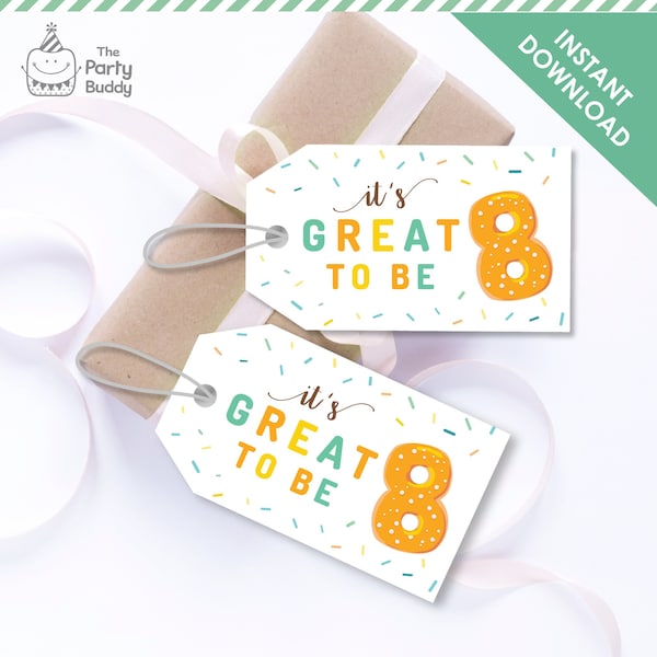 Great to be 8 Favor Tag Printable | 8th Birthday 8 is Great | Donut Sprinkle | Avery 22802 Gift Label | Digital File PDF INSTANT Download