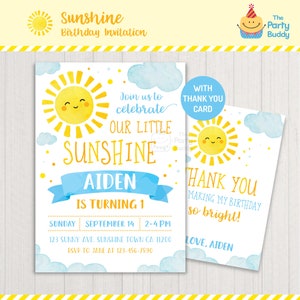 Du bist meine Sunshine Boys Party Einladung | 1. Geburtstag | Gelb blau | Dankeschön-Karte | PERSONALISIERTE Laden Digital druckbare PDF-Datei