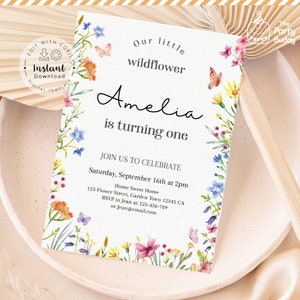 Editable Wildflower Birthday Invitation | Girls Wild Flower Boho Floral Party Invite | Digital File Corjl Template Edit Instant Download