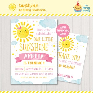 U bent mijn zonneschijn meisjes partij uitnodiging | 1e zomer zon Shine verjaardag | Bedankkaart | GEPERSONALISEERDE uitnodigen digitale afdrukbare PDF-bestand