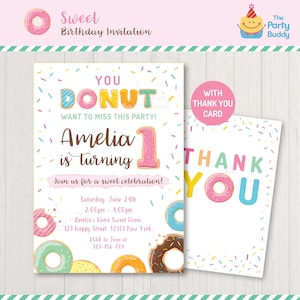 Convite de festas da senhorita Este da filhós de <br> Entrega Rápida? Doce aniversário das meninas | obrigado cartão comemorativo | PDF para impressão digital de convite personalizado