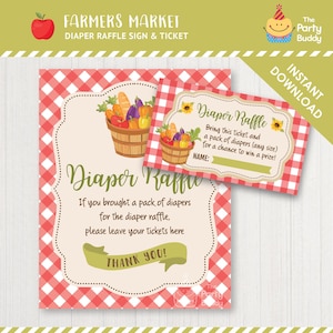 Kaartje en posterbordje voor boerenmarktluierloterij | Babyshower met rode gingang voor jongen of meisje | DIRECT DOWNLOADEN | Digitaal afdrukbaar pdf