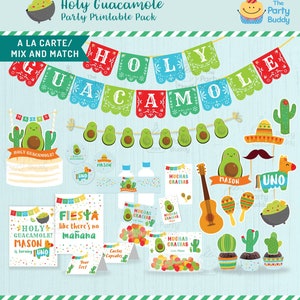 Holy Guacamole Fiesta Printable | Mix Match A la Carte | Avocado Cactus Baby Shower Birthday Party Kit | Pliki PDF DIY Digital PERSONALIZOWANE