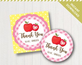 Apple Favor Tag Thank You Tag Printable | Orchard Farm Girls Birthday Party | Text Editable Digital Printable PDF Instant Download