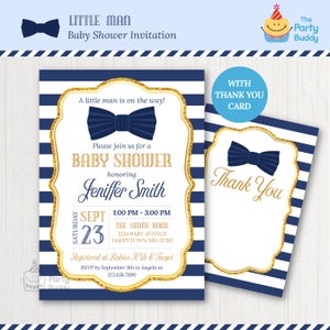 Invitación al Baby Shower de Little Man Bowtie / Bow Tie Boys / Azul Marino / Invitación PERSONALIZADA / PDF Digital Imprimible / Tarjeta de Agradecimiento