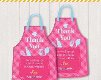 Cooking Party Thank You Card | Apron Shape Favor Tag | Girls Chef Birthday Party | DIY Digital Printable Personalized PDF File