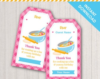 Cooking Party Thank You Tag | Favor Tag Treats Label | Girls Little Chef Party Pink | DIY Digital Printable | INSTANT Download | Self Edit