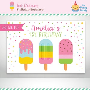 アイスクリームの誕生日背景 PDF デジタル印刷可能 | 夏のアイスキャンディー ポップアイス パーティー 大型ポスター | パーソナライズされたファイル | 自分で印刷