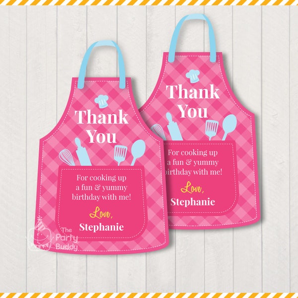 Cooking Party Thank You Card | Apron Shape Favor Tag | Girls Chef Birthday Party | DIY Digital Printable Personalized PDF File