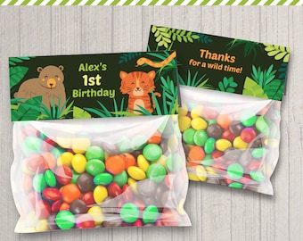 Personalized Safari Party Treat Bag Toppers | DIY Digital Printable PDF | Jungle Animal Birthday | Candy Favors Decoration