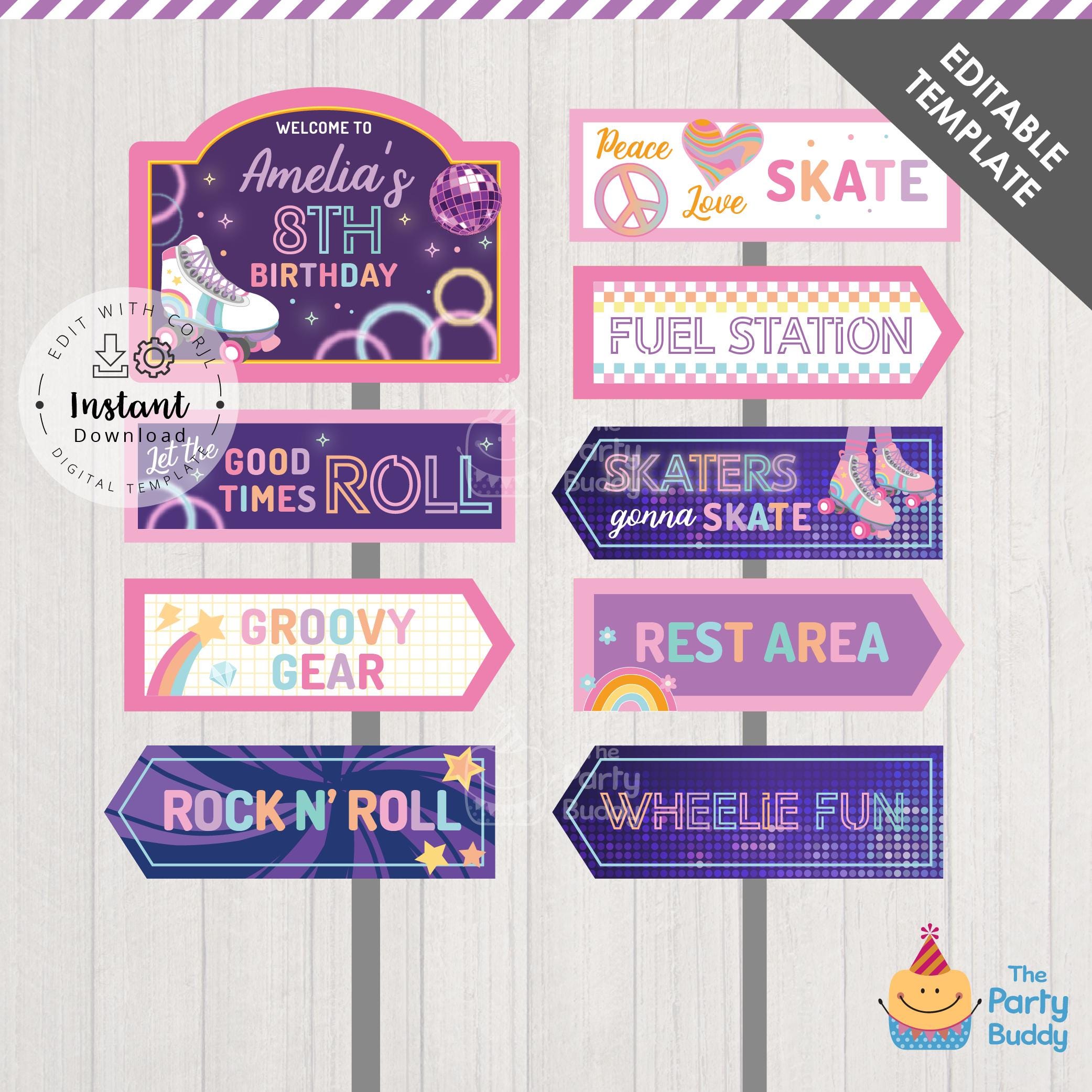 Roller Skating Rink Sign Roller Skate Birthday Directional Signs | Girl Birthday Rollerskate ...