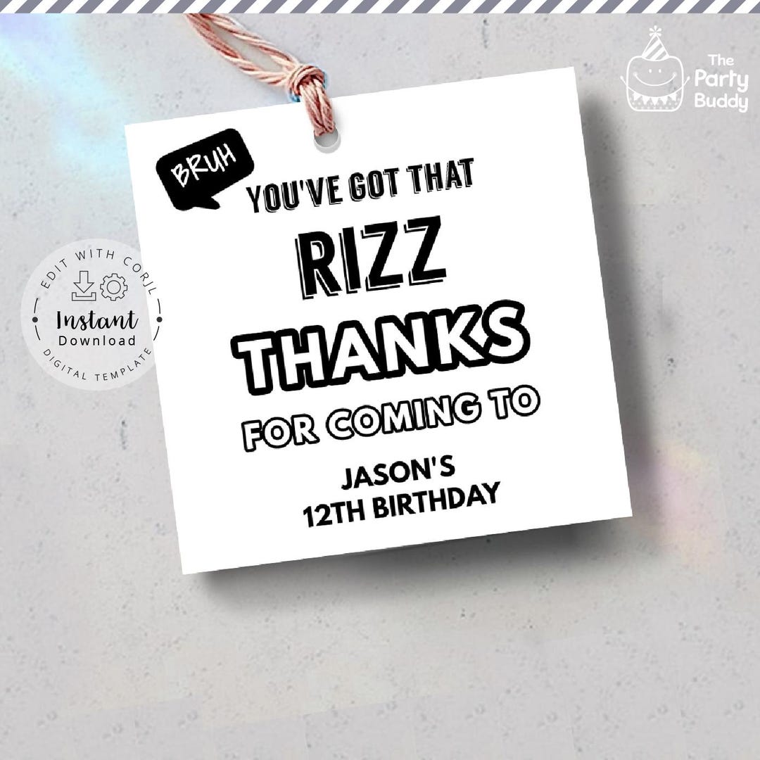 Gen Alpha Slang Rizz Party Favor Tag | Genz Birthday Thank You Tags ...