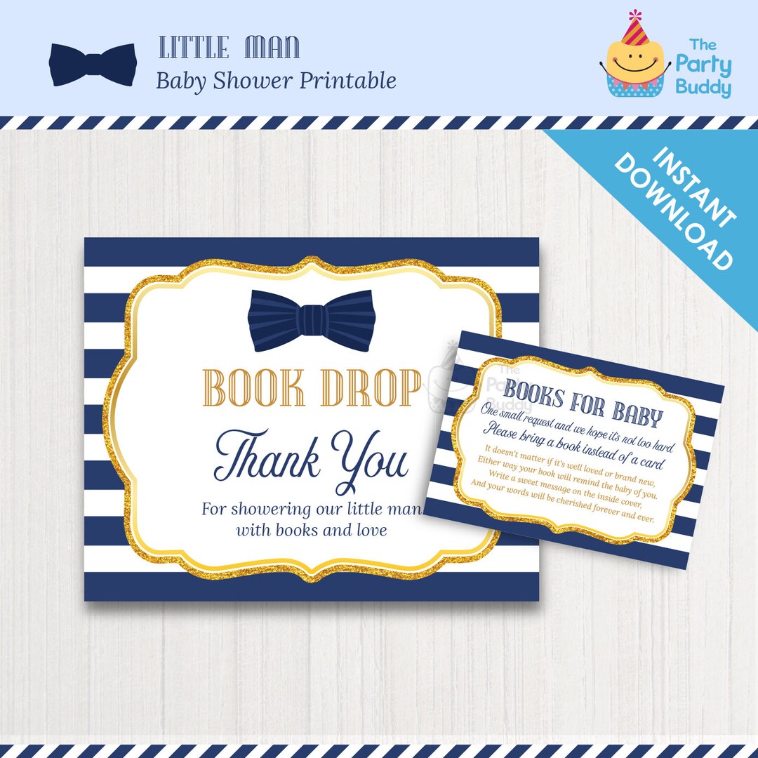 Bring a Book Request Insert &amp; Poster Sign | Navy Blue Gold | Bowtie ...