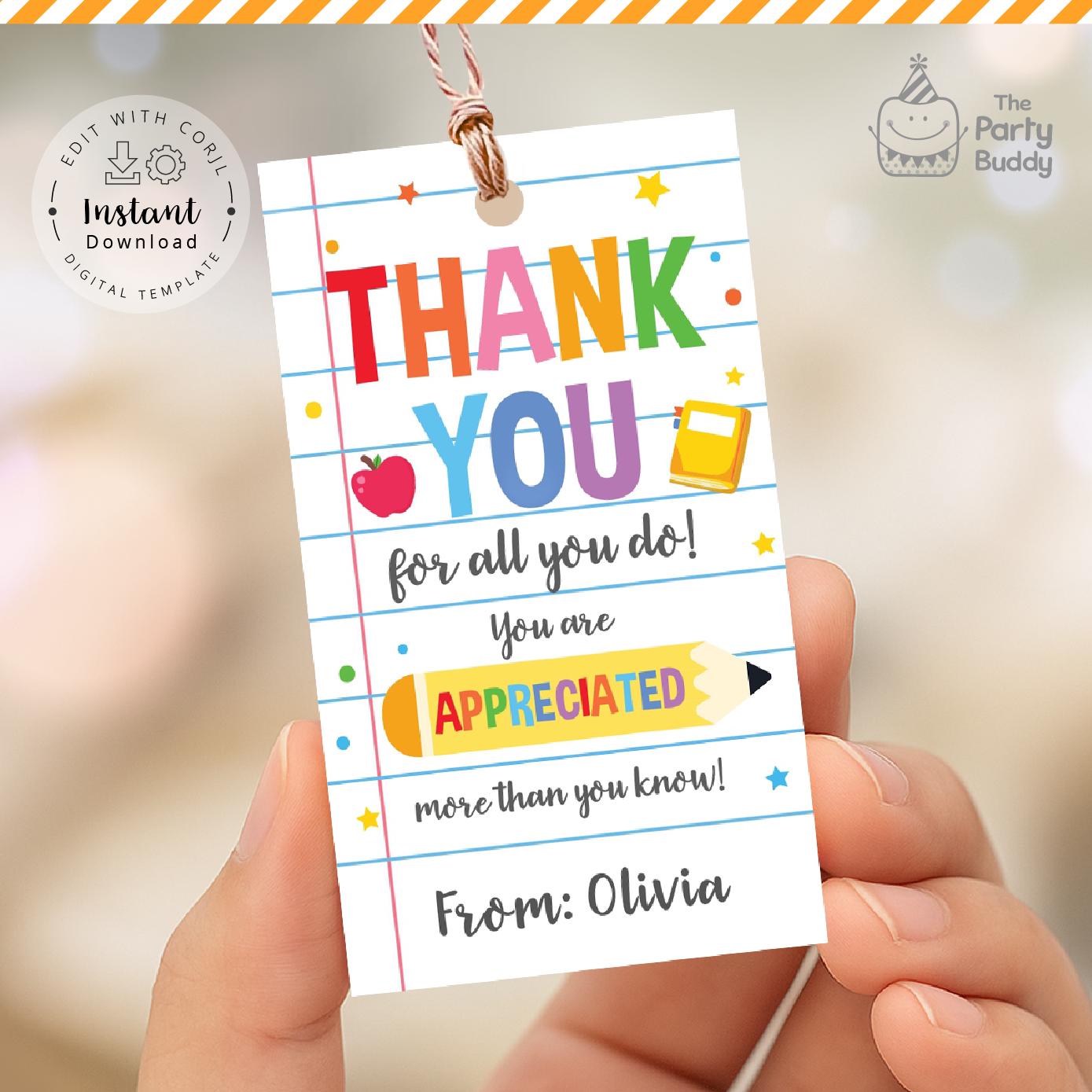 Teacher Appreciation Thank You Tag | End of School Year Teacher Gift ...