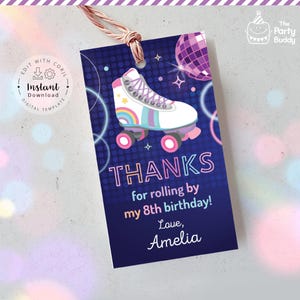 Roller Skate Skating Party Favor Tag | Girl Rollerskate Birthday Thank You Gift Tags | Digital File Corjl Template Instant Download Editable