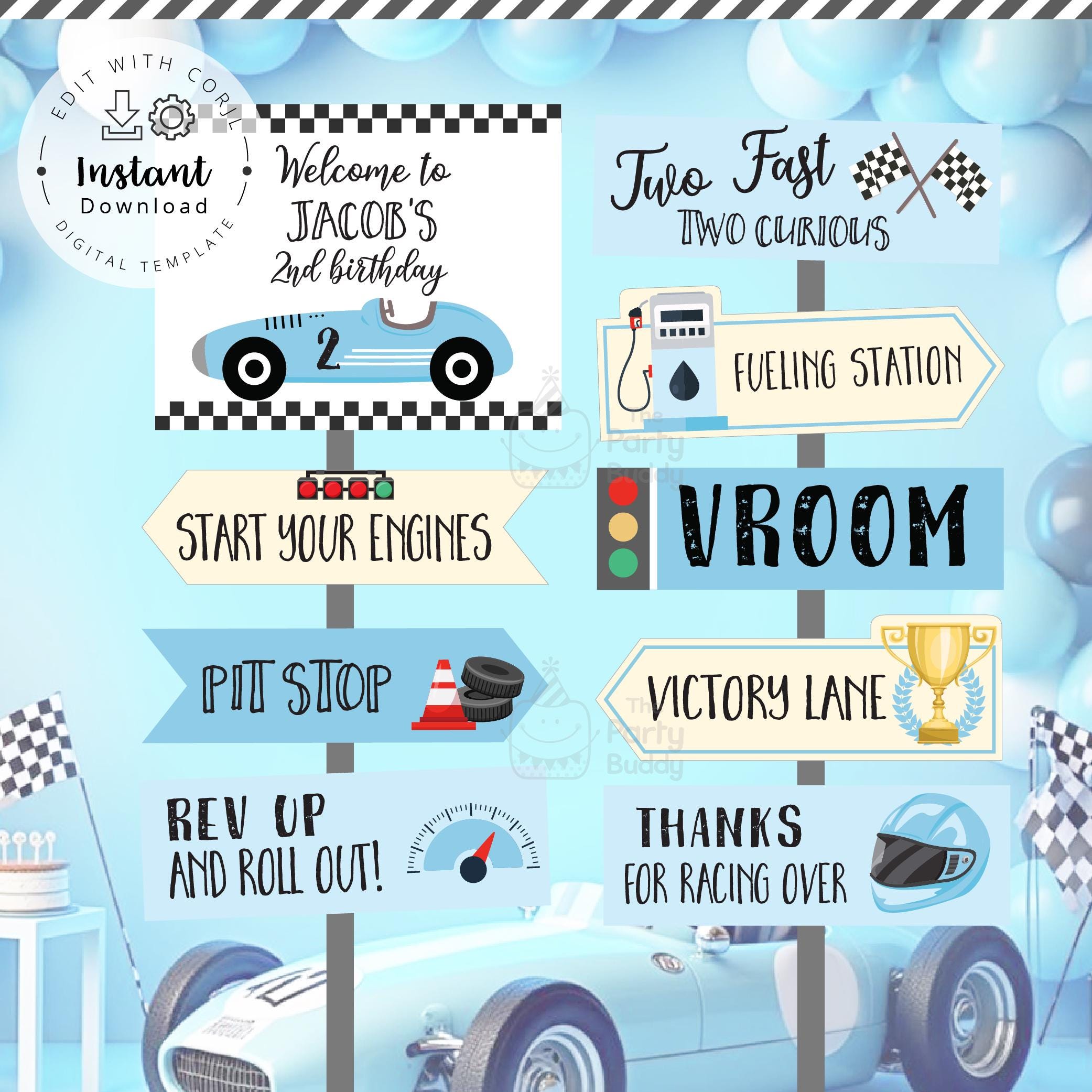 Racing Routed Signs Editable Racing Car Signs Decoration | Pastel Race Car Birthday Welcome ...