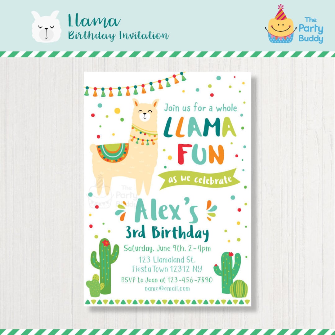 Llama Birthday Party Invitation | Boys Alpaca Cactus Birthday Fiesta ...