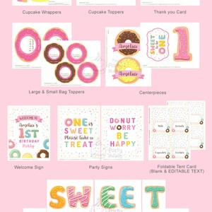 Sweet to be ONE Girls 1st Birthday Party Pack Donut Party Kit Personalized Digital PDF Printable Files Package DIY image 4