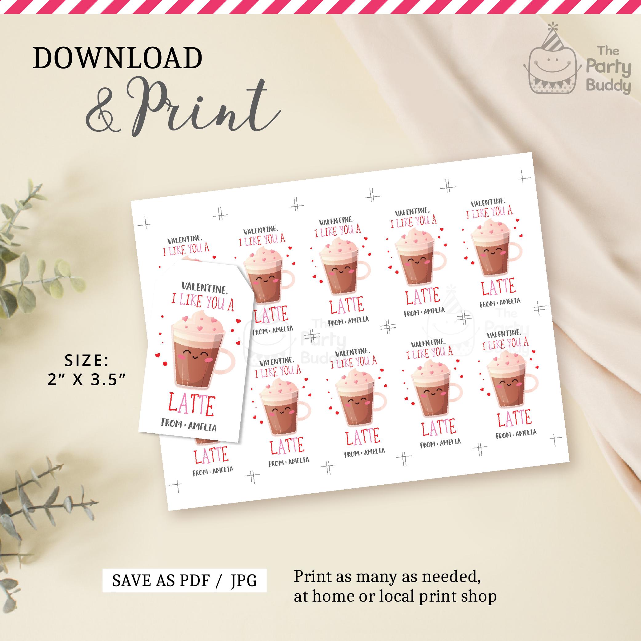 Valentine I Like You a Latte Favor Tag Printable | Valentines Day ...