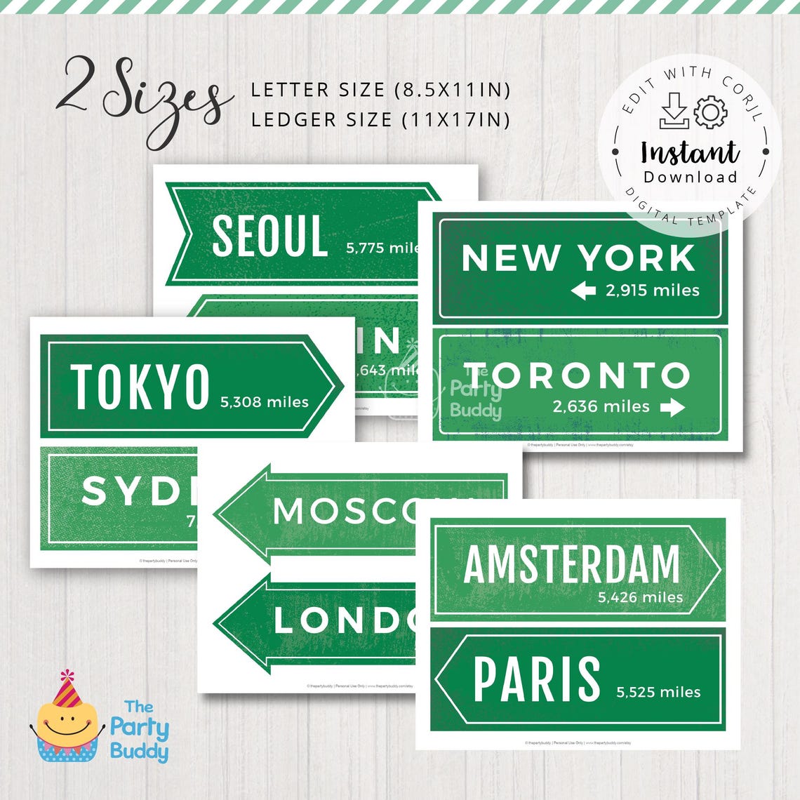 Editable International City Signs Decor | Travel Party Destination ...