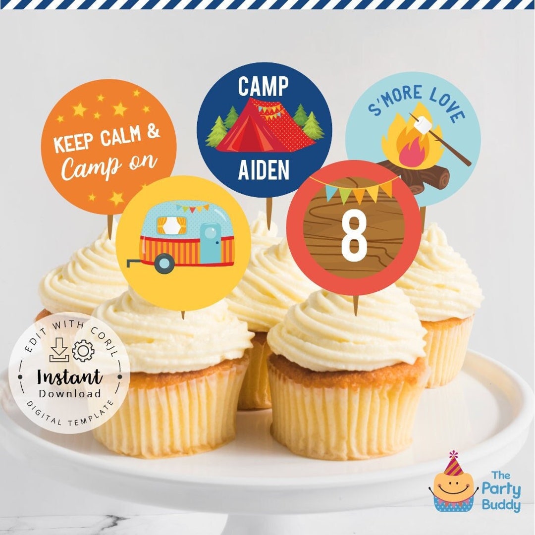 Camping Party Cupcake Toppers | Boys Camp Birthday 2