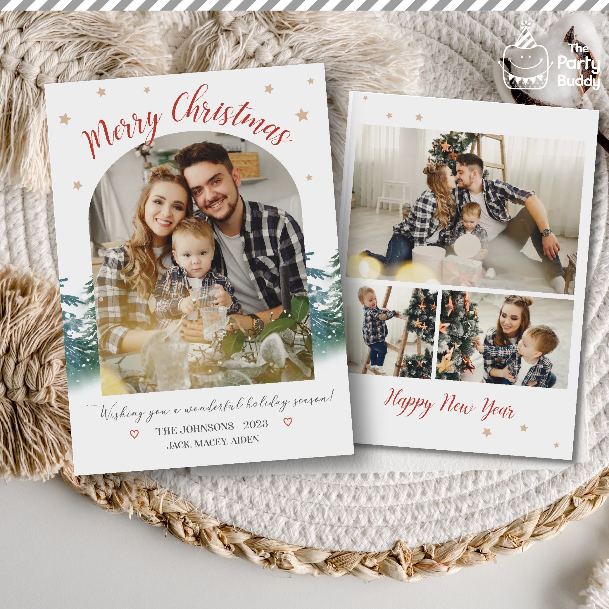 Tree Photo Cards Merry Christmas Tree Photo Card Template | Round Arch Picture Collage ...