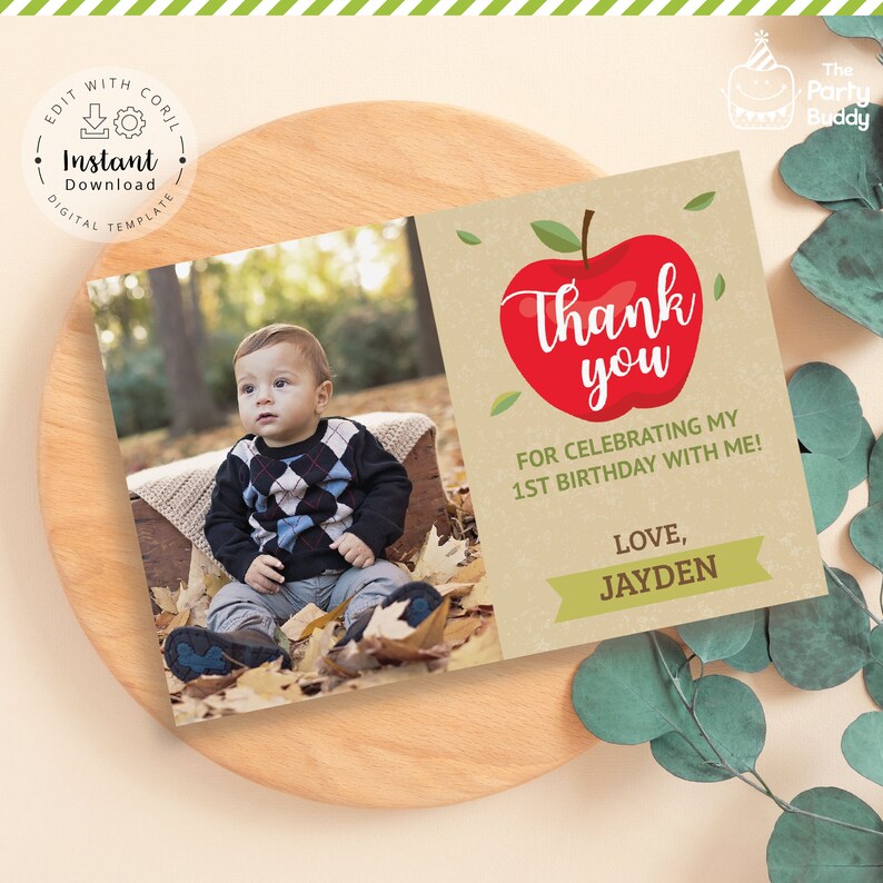 Editable Apple Thank You Card With Photo Insert Picture | Boys Farmers ...