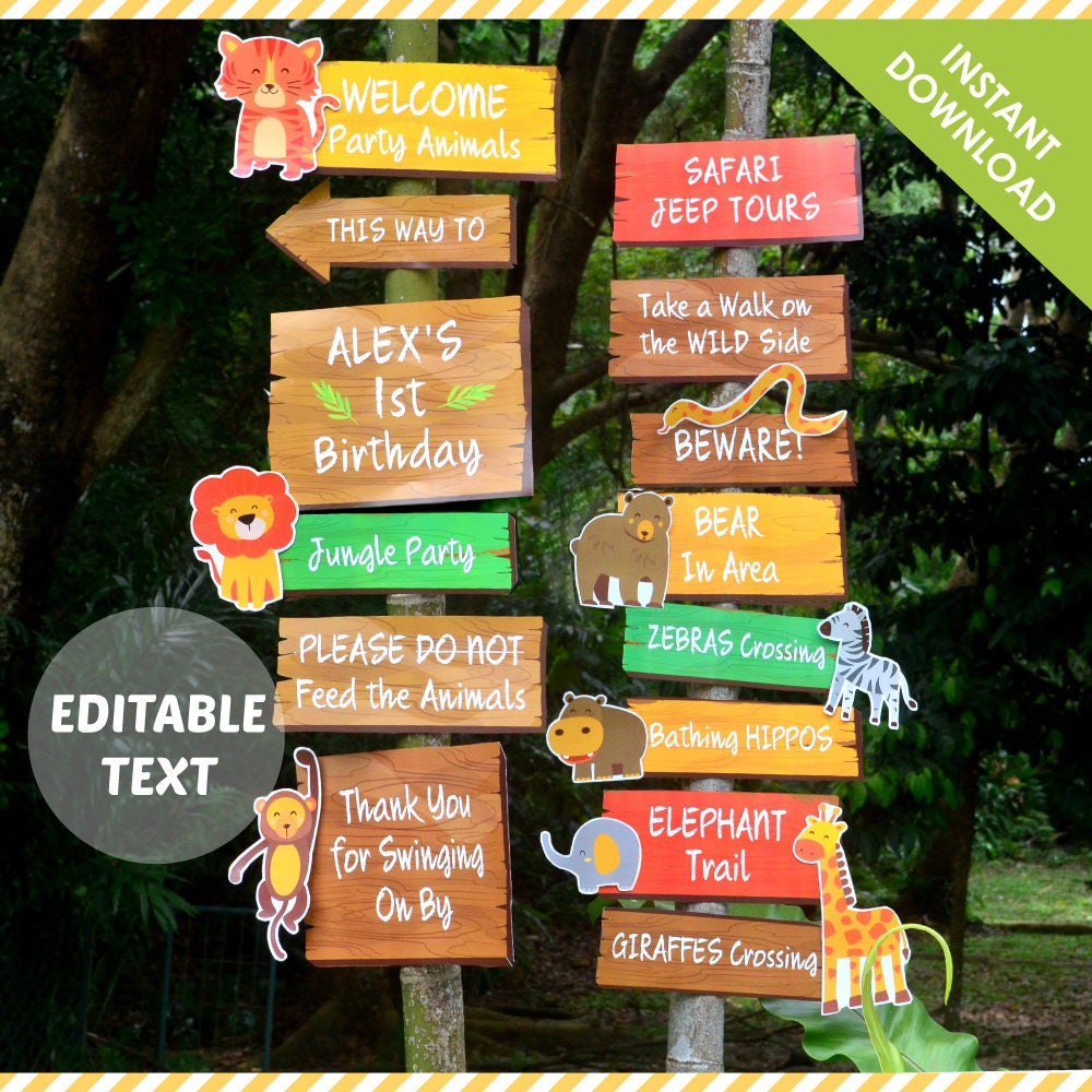 Safari Party Sign Birthday Decoration | Jungle Party Welcome Signage | Text EDITABLE Yourself | Digital Printable PDF INSTANT Download