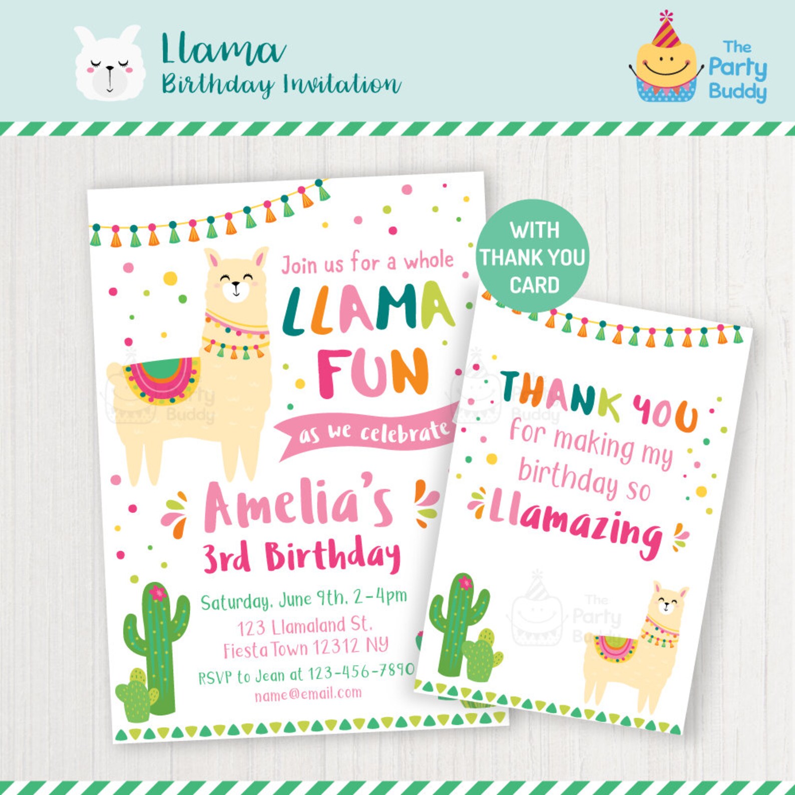 Llama Birthday Party Invitation Girls Alpaca Cactus Birthday Fiesta ...