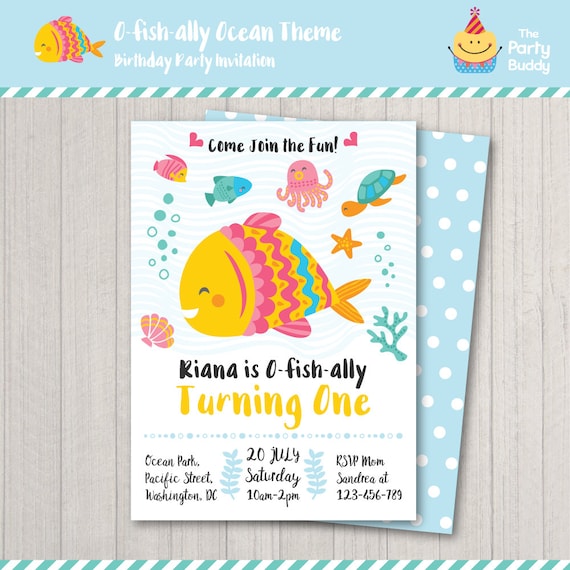 Fish Under The Sea Ofishally One Birthday Party Invitation Etsy
