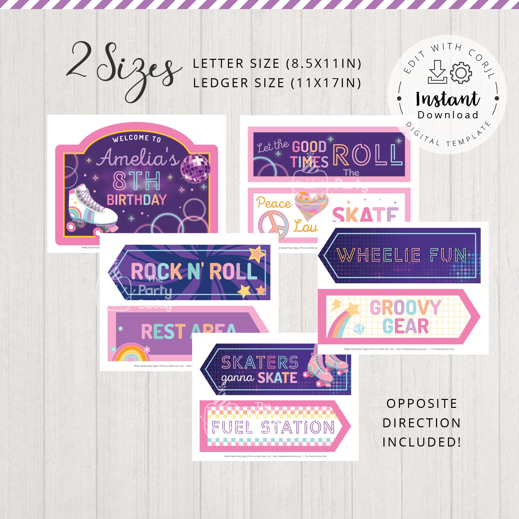 Roller Skating Rink Sign Roller Skate Birthday Directional Signs | Girl Birthday Rollerskate ...