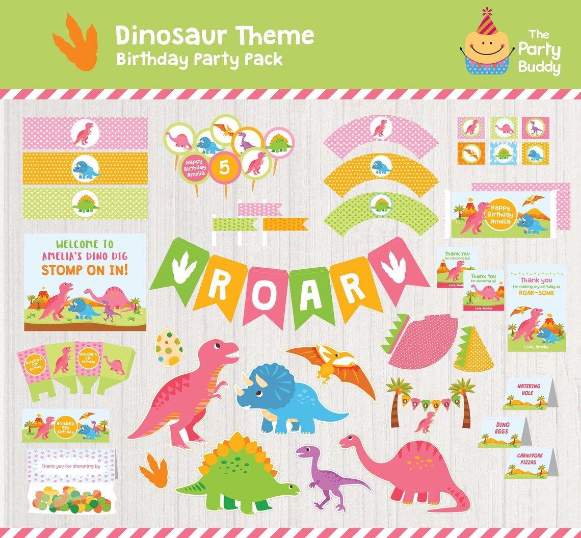Pink Dinosaur Party DIGITAL Printable Pack Girls Dino - Etsy