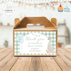 Etiqueta de regalo para fiesta de Silly Goose Green, imprimible, editable, para tarjeta de agradecimiento, caja decorativa, archivo digital, plantilla Corjl, descarga instantánea